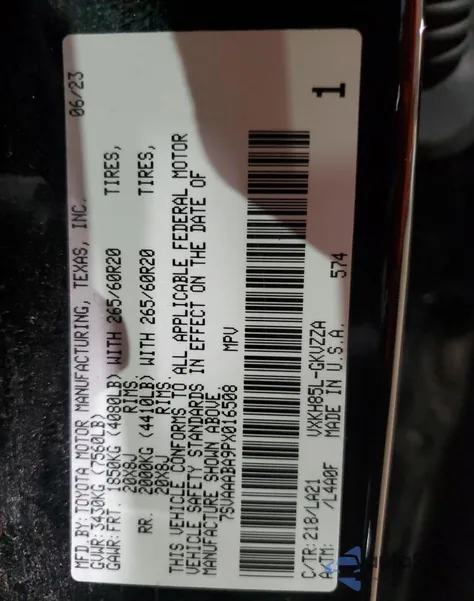 2023 Toyota Sequoia Platinum из США, поврежденный, VIN 7SVAAABA9PX016508